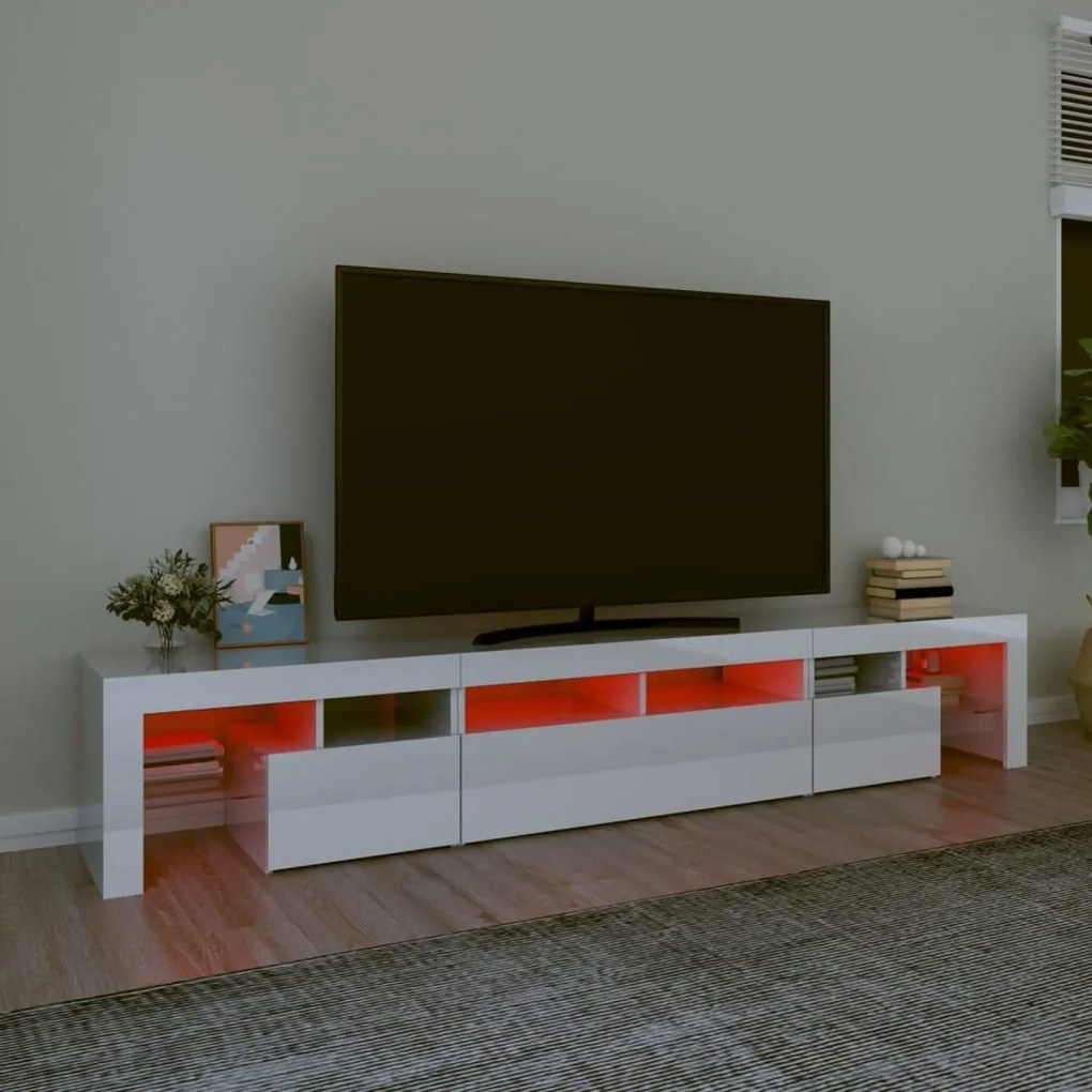 Έπιπλο Τηλεόρασης με LED Γυαλιστερό Λευκό 230x36,5x40 εκ. - Λευκό