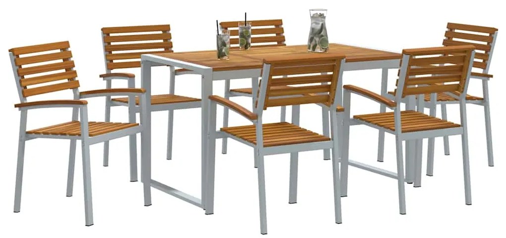 vidaXL Σέτ φαγητού για κήπο 7 pcs Γκρι και καφέ Μασίφ ξύλο ακακίας