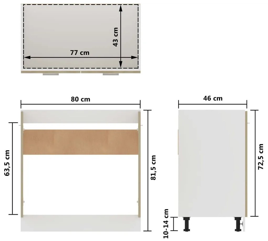 Ντουλάπι Νεροχύτη Sonoma Δρυς 80 x 46 x 81,5 εκ. Επεξ. Ξύλο - Καφέ