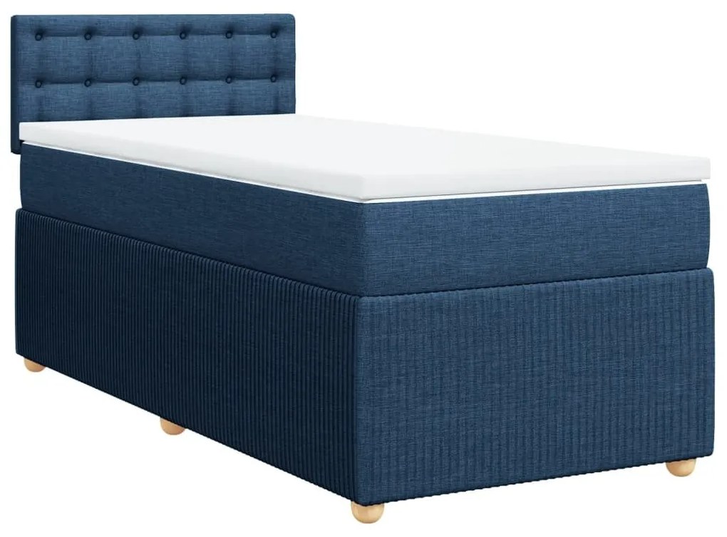 Κρεβάτι Boxspring με Στρώμα Μπλε 90x200 εκ.Υφασμάτινο - Μπλε