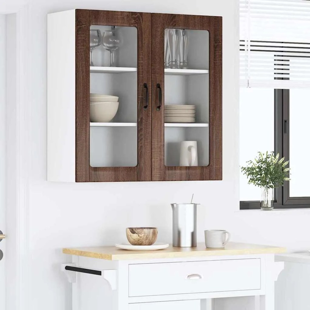 vidaXL Κρεμαστό ντουλάπι κουζίνας με ράφι Καφέ δρυς 40 x 31 x 80 εκ.