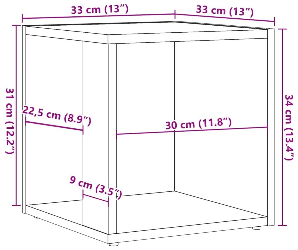 Βοηθητικό Τραπέζι Αρτισιανή Δρυς 33x33x34 εκ. Επεξ. Ξύλο - Καφέ