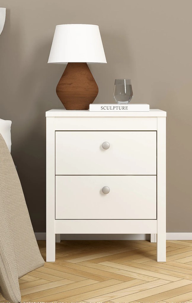 Madrid κομοδίνο με 2 συρτάρια 43,8x38,4x54,1εκ. Λευκό