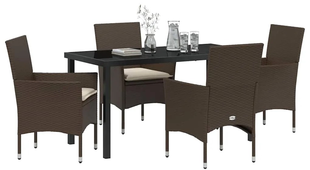 vidaXL Σέτ φαγητού για κήπο με μαξιλάρι 5 pcs Καφέ συνθετικό ρατάν
