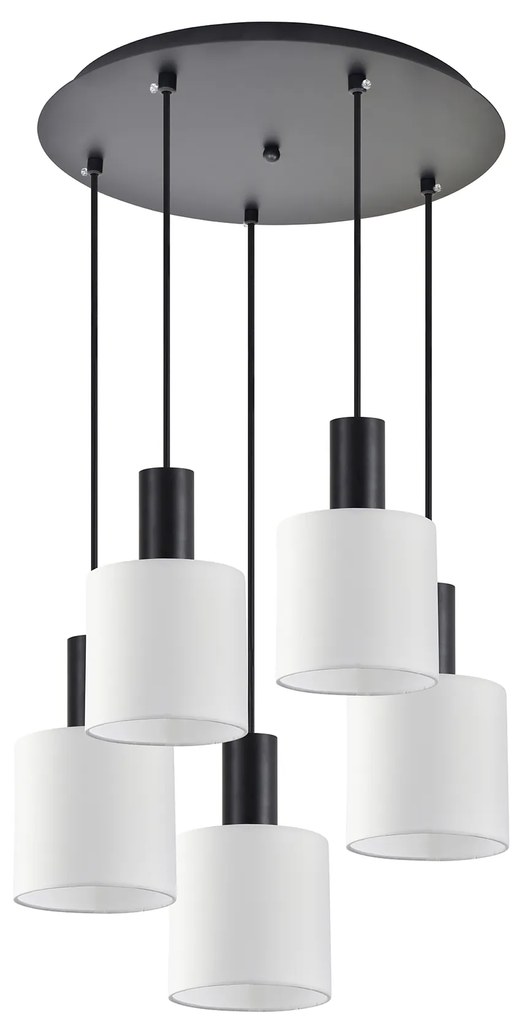 SE21-BL-4-5BL-SH1 ADEPT TUBE Black Pendant White Fabric Shade+
