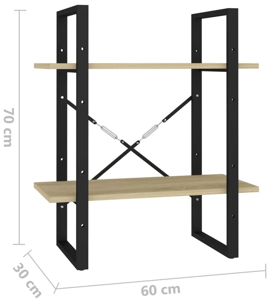 Βιβλιοθήκη με 2 Ράφια Sonoma Δρυς 60 x 30 x 70 εκ. Επεξ. Ξύλο - Καφέ