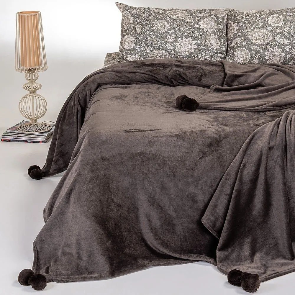 Κουβέρτα Lisboa Fleece Brown Grey Melinen Υπέρδιπλο 220x240cm Πολυέστερ