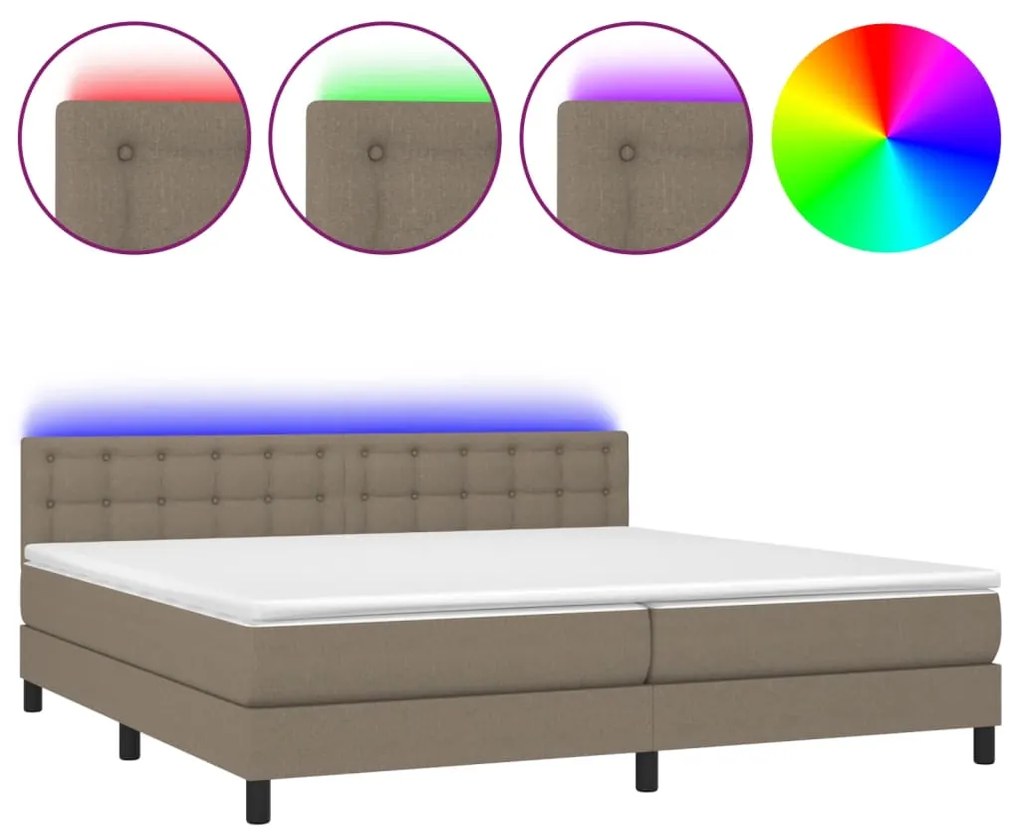 vidaXL Κρεβάτι Boxspring με Στρώμα & LED Taupe 200x200 εκ. Υφασμάτινο