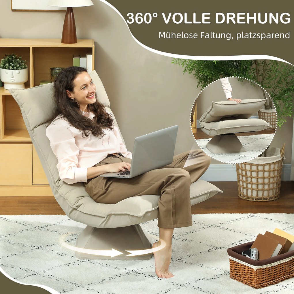 HOMCOM Πολυθρόνα δαπέδου με 5-θέσια ρυθμιζόμενη πλάτη, περιστρεφόμενη, μοντέρνα πολυθρόνα, Μπεζ