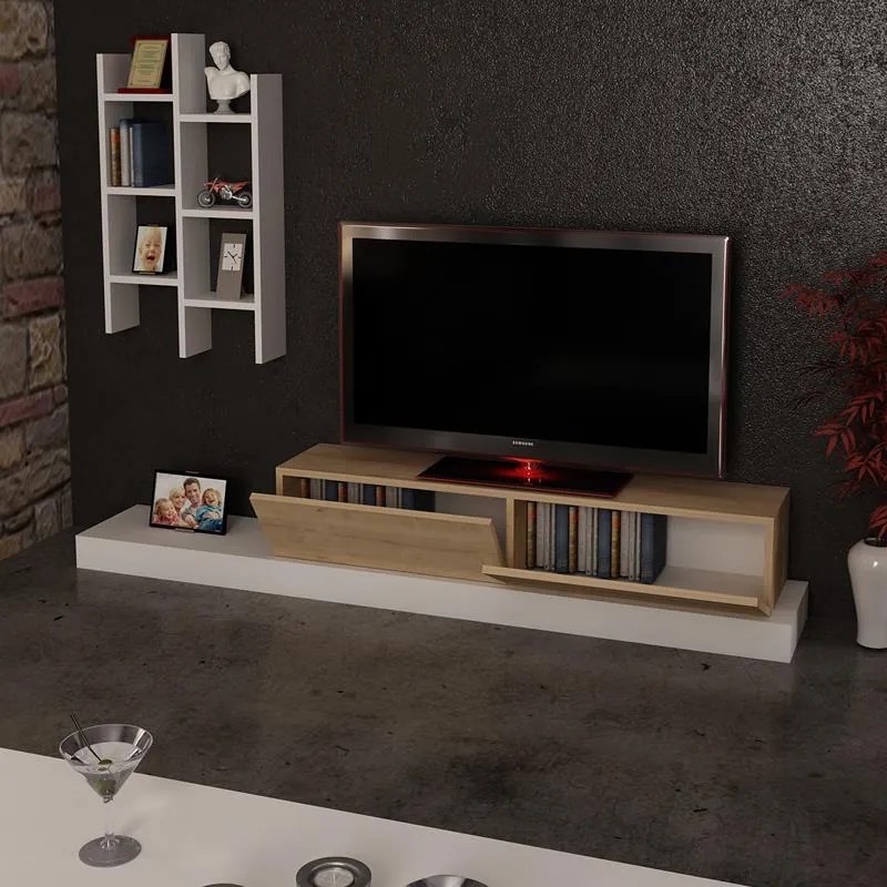 Έπιπλο τηλεόρασης Rumba σε λευκή-oak απόχρωση 180x30x31εκ 180x30x31 εκ.