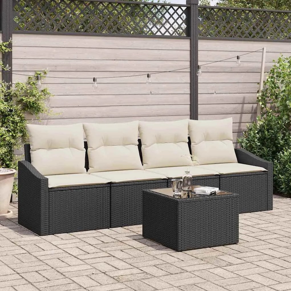 vidaXL Σετ Καναπέ Κήπου με μαξιλάρι 5 pcs Μαύρο, Κρέμα 55 x 55 x 37 εκ