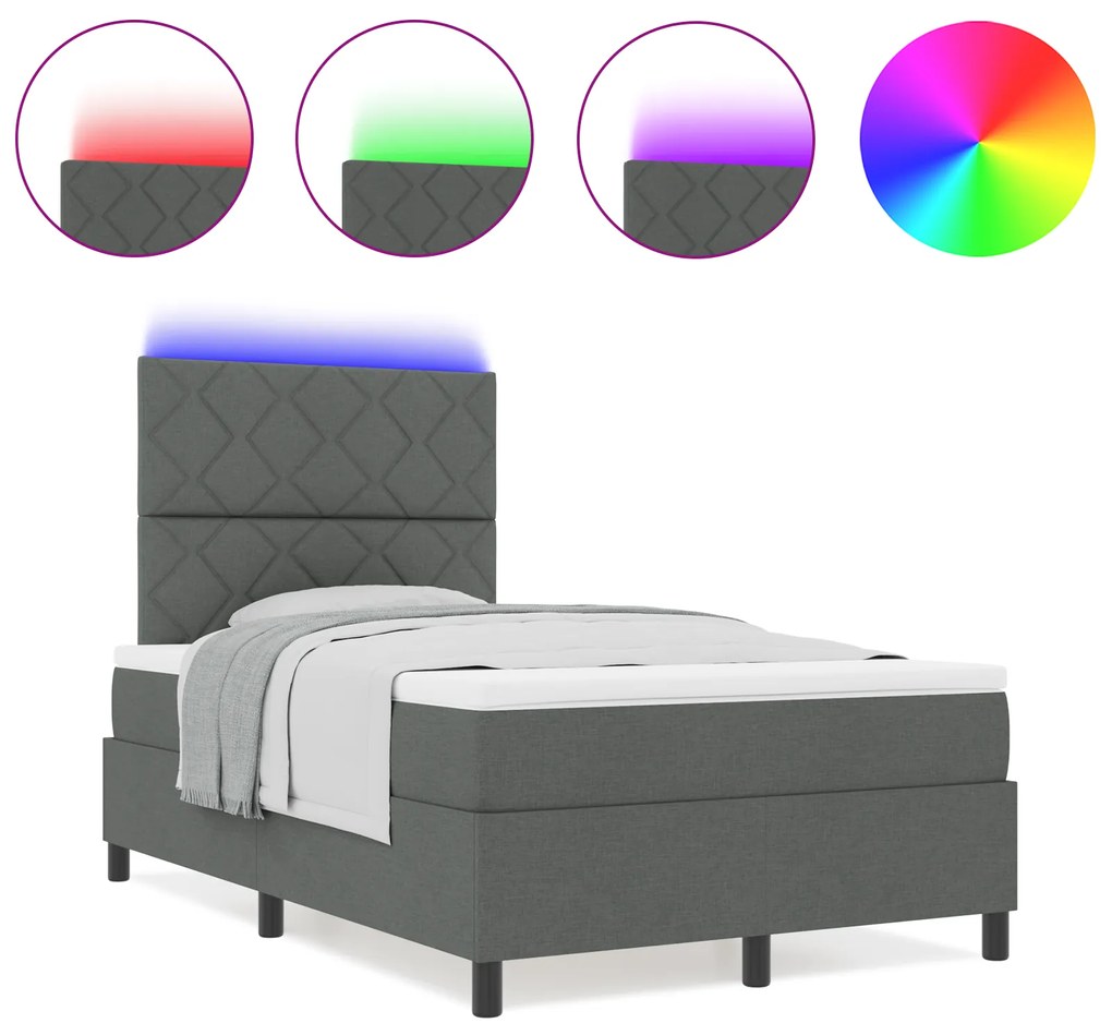 vidaXL Κρεβάτι με κουτί φspring και Στρώμα & LED Σκούρο Γκρι 120x200 εκ Ύφασμα