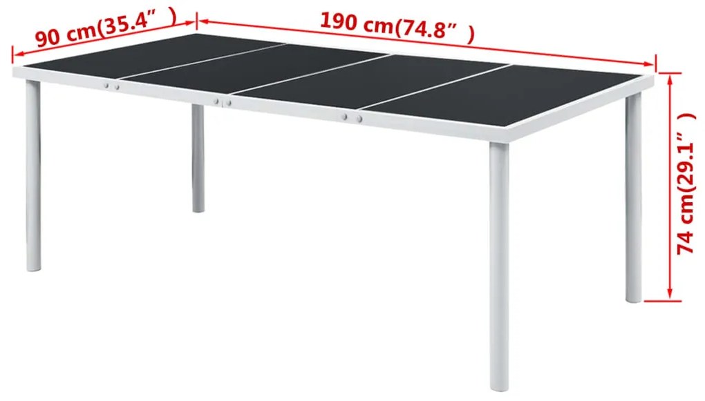 vidaXL Τραπέζι Κήπου Μαύρο 190 x 90 x 74 εκ. Ατσάλινο