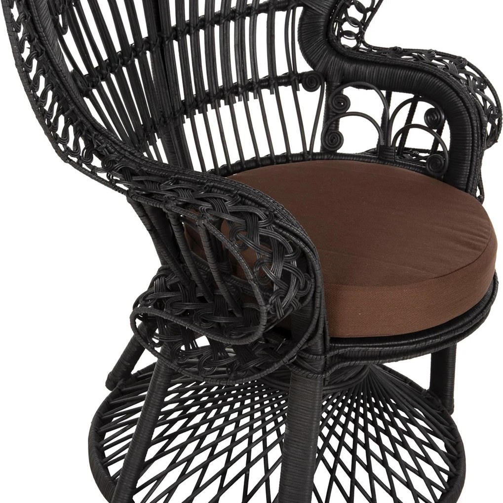 Καρέκλα - Πολυθρόνα ROYAL PEACOCK C9342.03 Μαύρο Rattan με Καφέ Μαξιλάρι 114x72x150Yεκ. 114x72x150 εκ.