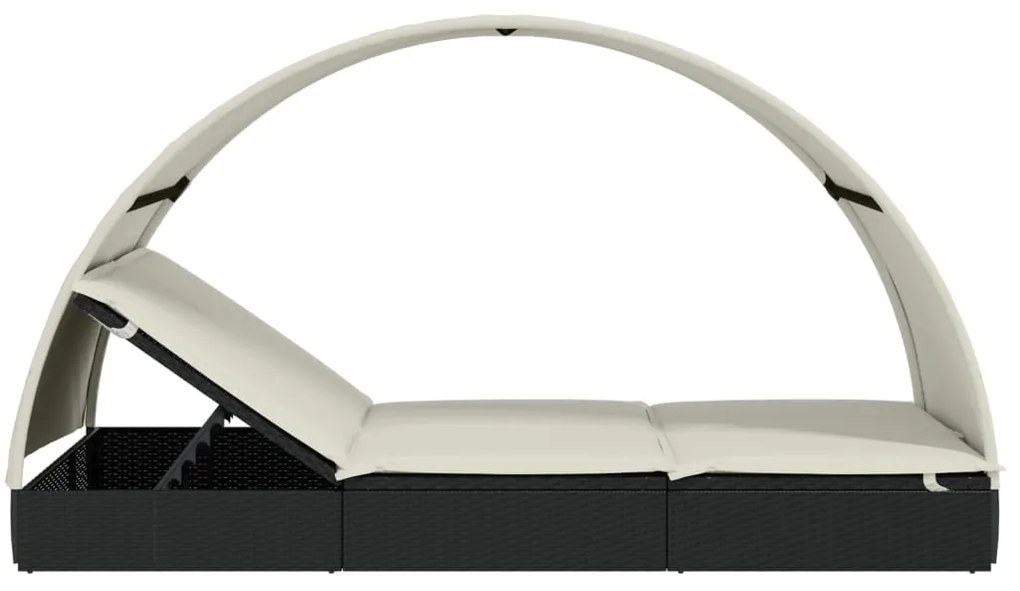 vidaXL Ξαπλώστρα 2 Ατόμων Στρογγ Οροφή Μαύρη 211x111x140εκ Συνθ. Ρατάν