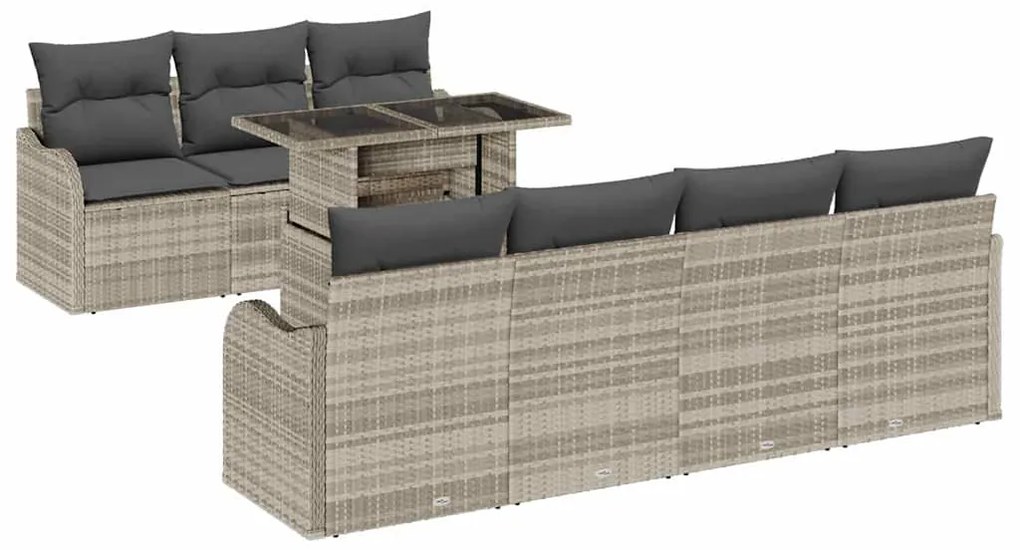 vidaXL Σετ Καναπέ Κήπου με μαξιλάρι 8 pcs Ανοιχτό γκρι Πολυ ράταν