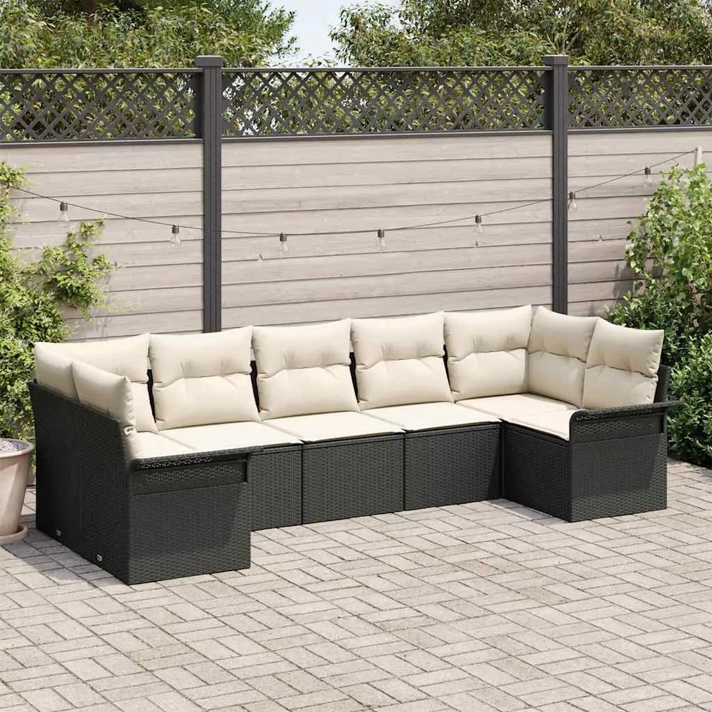 vidaXL Σετ Καναπέ Κήπου με μαξιλάρι 7 pcs Μαύρο Πολυ ράταν