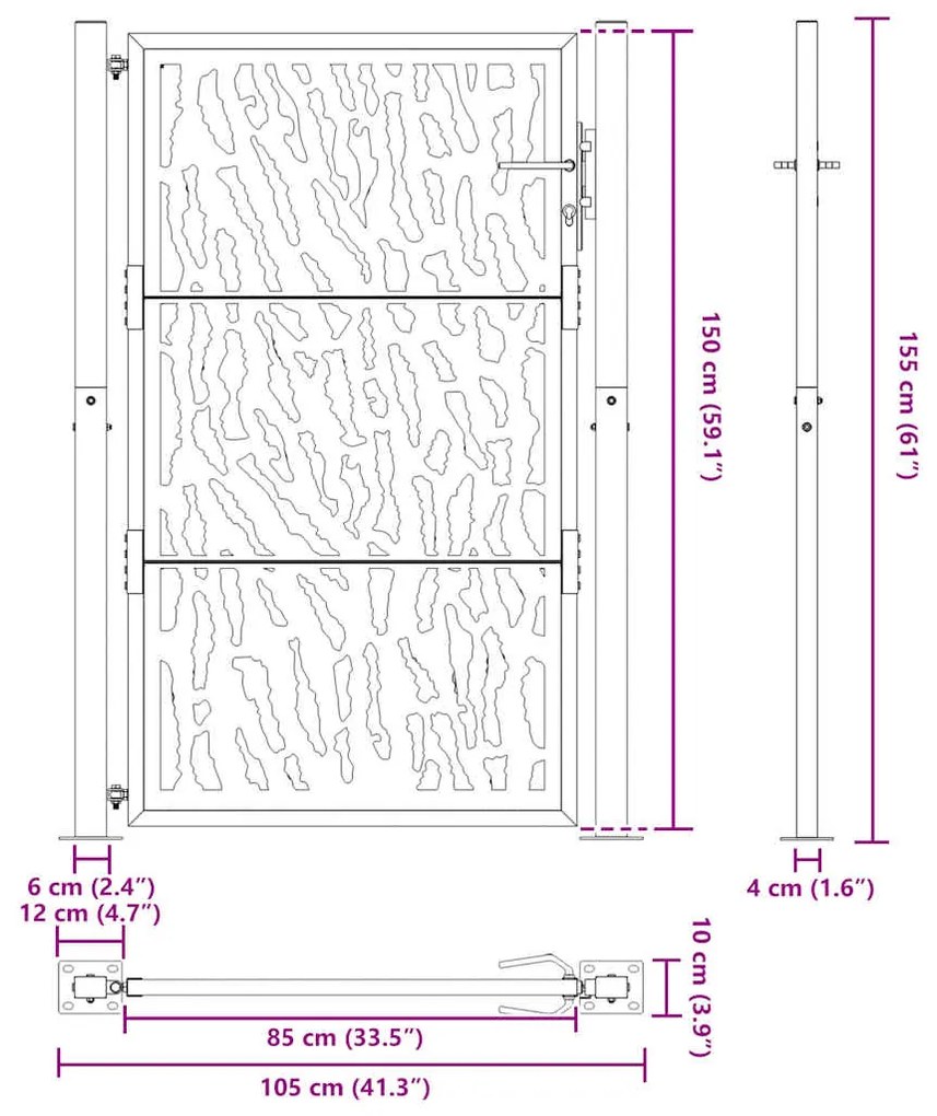 ΠΥΛΗ ΚΗΠΟΥ ΜΑΥΡΗ 105X155 CM ΑΤΣΑΛΙΝΗ ΣΧΕΔΙΑΣΗ ΙΧΝΟΥΣ 4100981