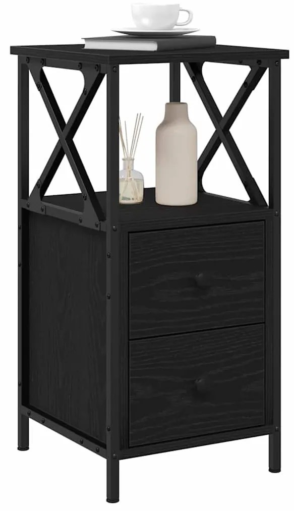 vidaXL Κομοδίνο με συρτάρι 2 pcs Μαύρη δρυς 34 x 35,5 x 70 εκ