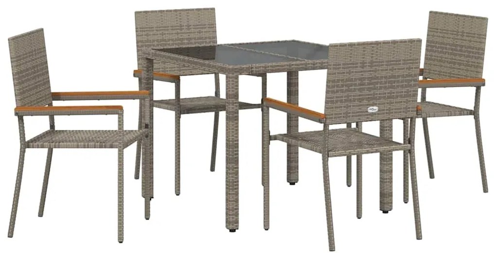 vidaXL Σέτ φαγητού για κήπο 5 pcs Γκρι 90 x 90 x 75 cm συνθετικό ρατάν