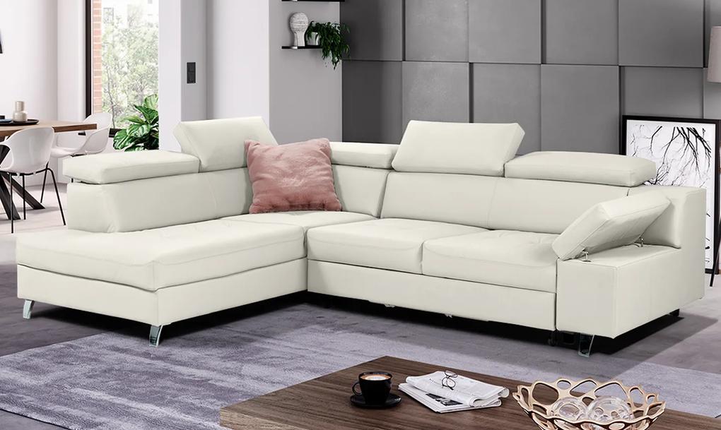 Γωνιακός Καναπές – Κρεβάτι Dorris Λευκή Δερματίνη 278x210x96 με αποθηκευτικό χώρο – Αριστερή Γωνία – TED4589