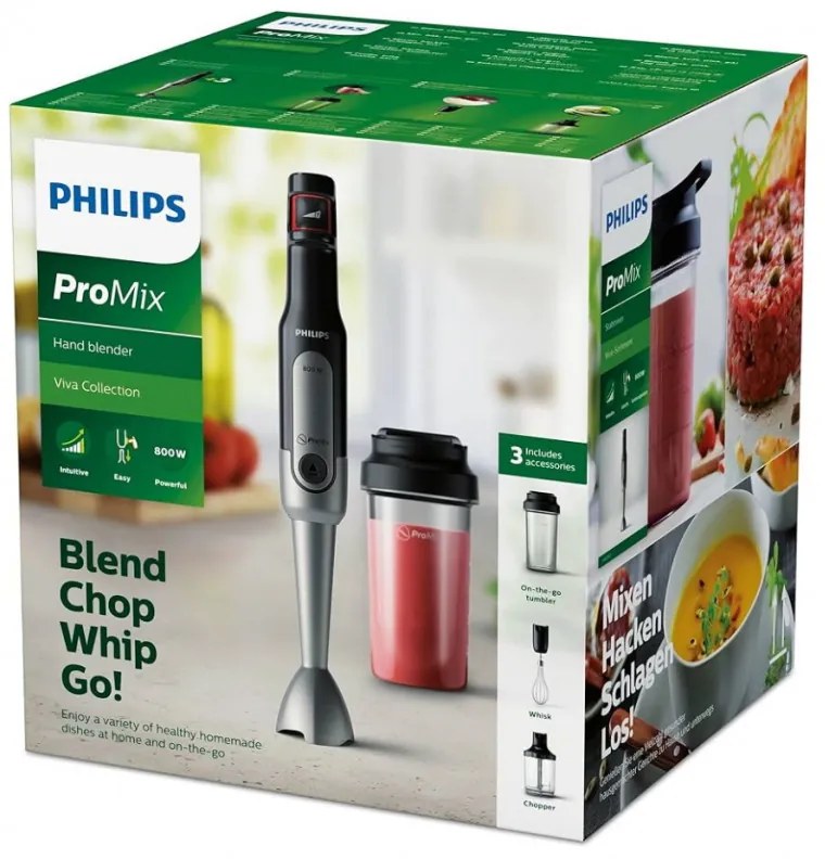 Μπλέντερ και μίξερ Philips Viva Collection HR2652/90, 800 W, 500 ml, Ανοξείδωτο ατσάλι, Υποβρύχιο, ProMix, SpeedTouch, Μαύρο