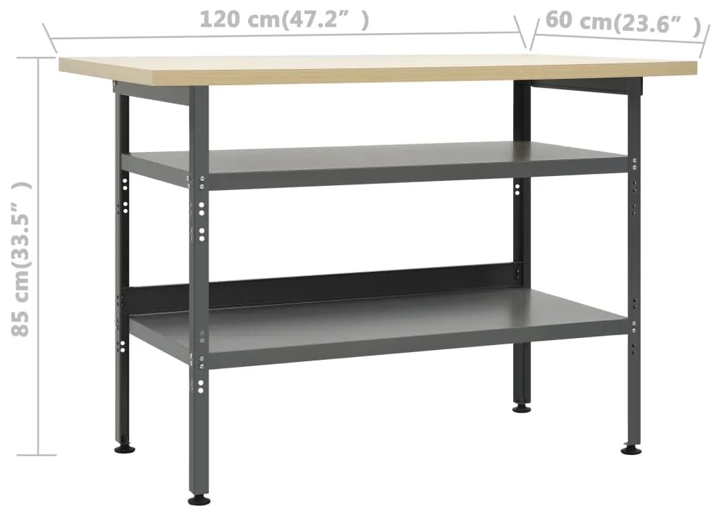 vidaXL Πάγκος Εργασίας Γκρι 120 x 60 x 85 εκ. Ατσάλινος