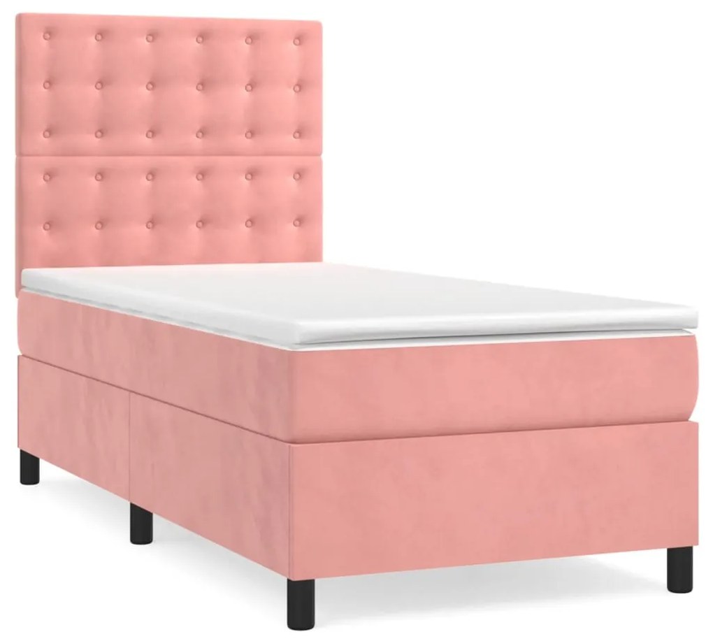 vidaXL Κρεβάτι Boxspring με Στρώμα Ροζ 90x200 εκ. Βελούδινο