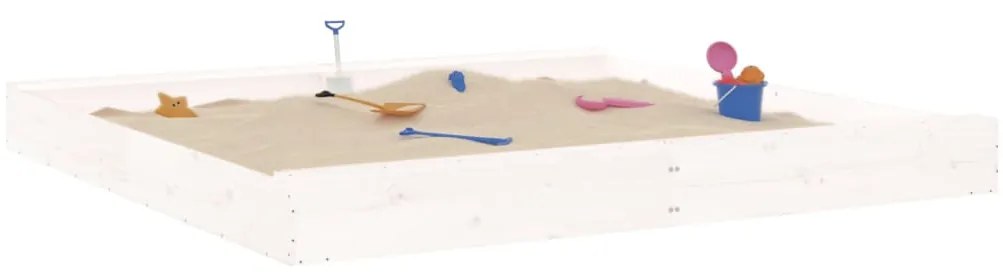 vidaXL Αμμοδόχος με Καθίσματα Λευκή Τετράγωνη από Μασίφ Ξύλο Πεύκου