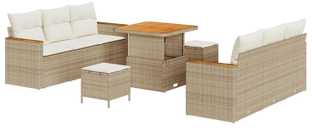 vidaXL Σετ Καναπέ Κήπου με μαξιλάρι 9 pcs Μπεζ Πολυ ράταν