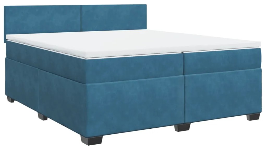 vidaXL Κρεβάτι Boxspring με Στρώμα Σκούρο Μπλε 200x200 εκ. Βελούδινο