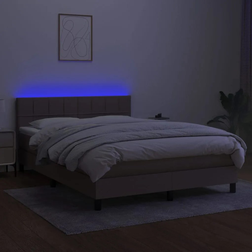 vidaXL Κρεβάτι Boxspring με Στρώμα & LED Taupe 140x200 εκ. Υφασμάτινο