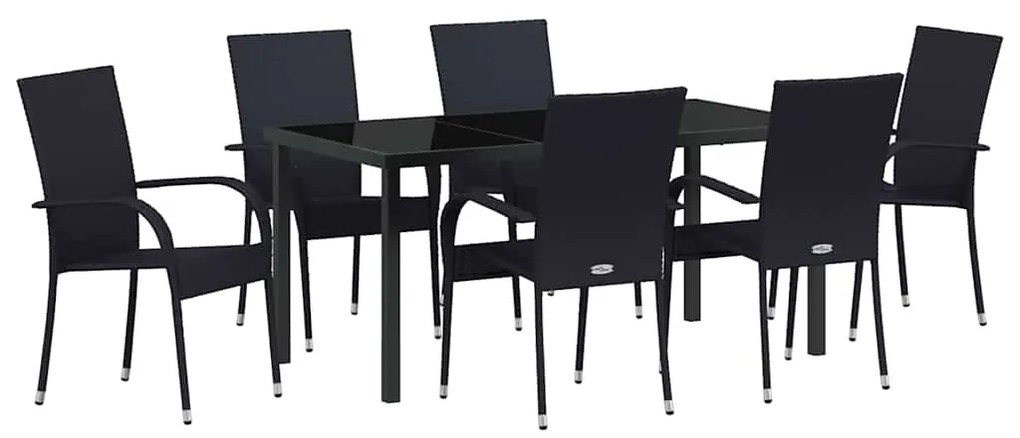 vidaXL Σέτ φαγητού για κήπο 7 pcs Μαύρο Πολυ ράταν