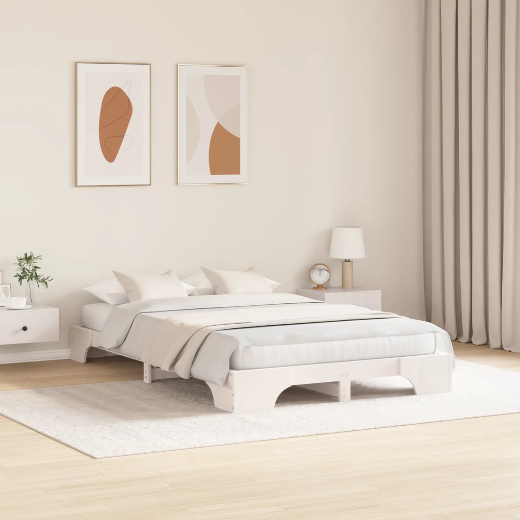 vidaXL Κρεβάτι Λευκό Ξύλο 140 x 190 cm Κρεβάτι Ορθογώνιο Μοντέρνο