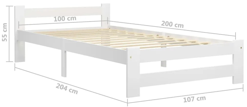 vidaXL Πλαίσιο Κρεβατιού Λευκό 100 x 200 εκ. από Μασίφ Ξύλο Πεύκου