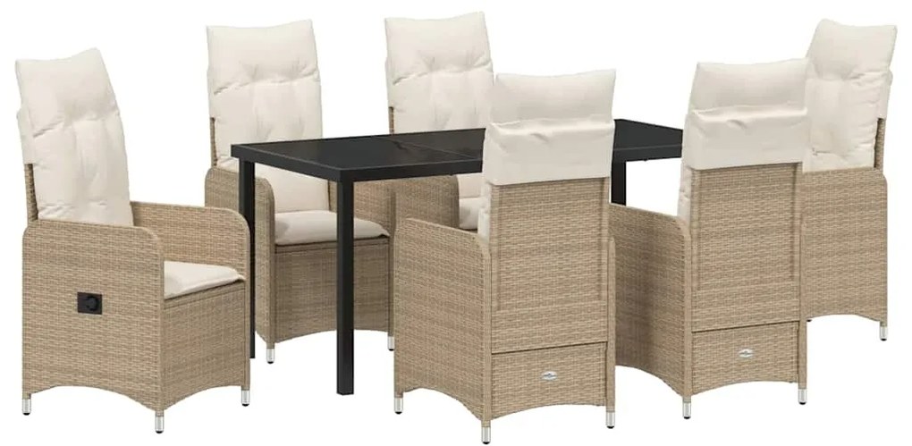 vidaXL Σέτ φαγητού για κήπο με μαξιλάρι 7 pcs Μπεζ Πολυ ράταν