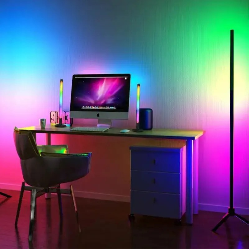 Φωτιστικό δαπέδου RGB LED Space Megapap με ασύρματο χειριστήριο χρώμα μαύρο Ø25x112εκ. - GP054-0001,1