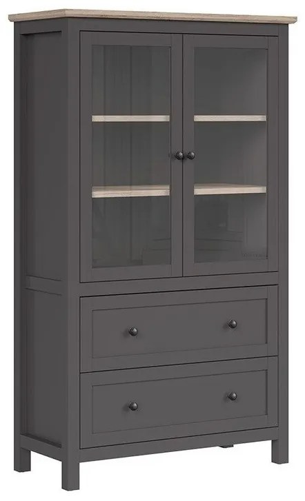 Βιτρίνα Boston BK102, San remo δρυς, Γκρι, Με πόρτες, Με συρτάρια, Ο αριθμός των θυρών: 2, Αριθμός συρταριών: 2, 180x106x47cm, 85 kg | Epipla1.gr