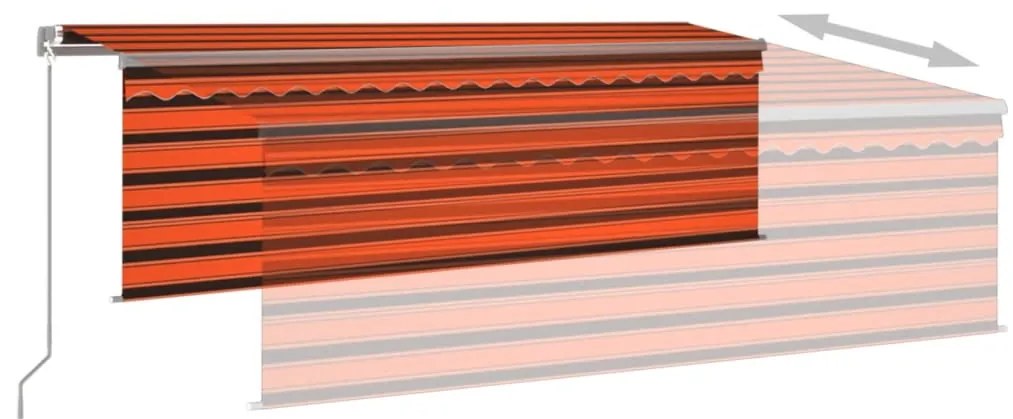 vidaXL Τέντα Συρόμενη Χειροκίνητη με Σκίαστρο&LED Πορτοκ/Καφέ 4,5x3 μ.