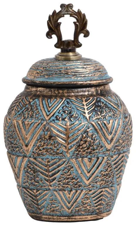 Βάζο 818685 373-121-635 18x12x28cm Turquoise-Gold κεραμικο