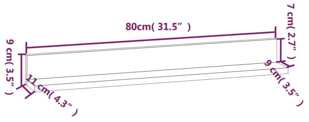 Ράφια Τοίχου 2 τεμ. 80x11x9 εκ. από Μασίφ Ξύλο Πεύκου - Καφέ
