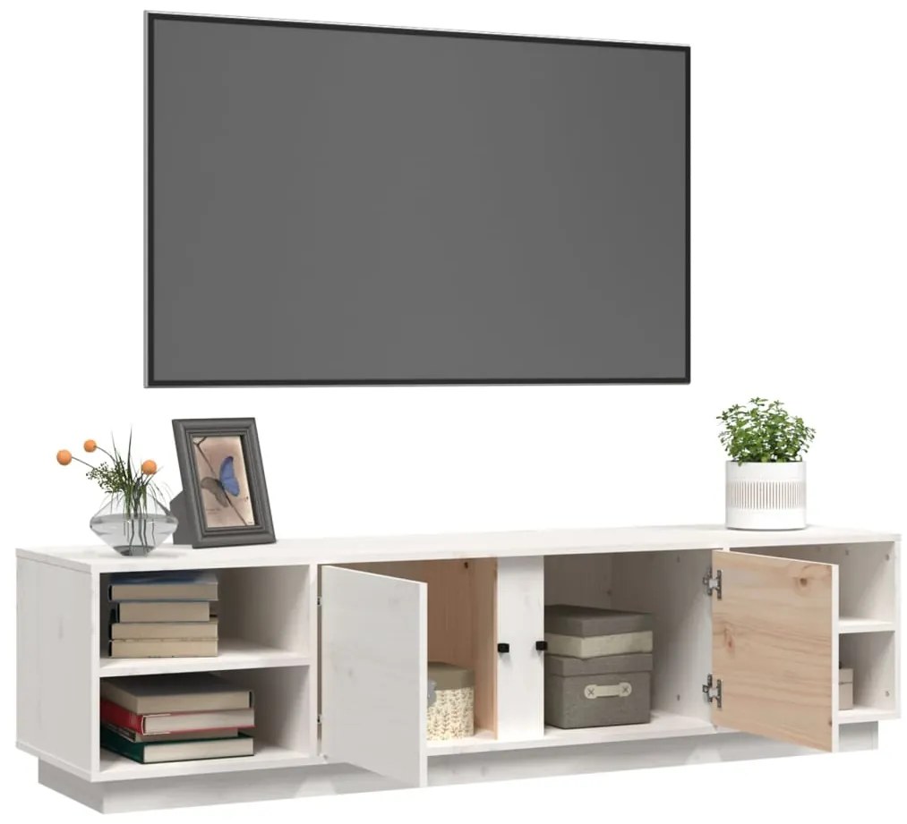 vidaXL Έπιπλο Τηλεόρασης Λευκό 156 x 40 x 40 εκ. από Μασίφ Ξύλο Πεύκου