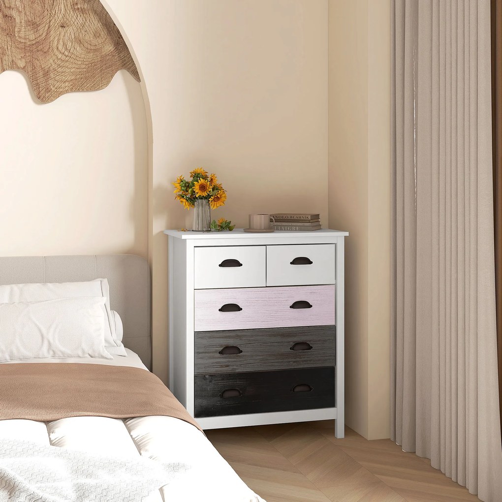 HOMCOM Έπιπλο μπουφέ, Συρταριέρα, 5 συρτάρια, βαμμένη επιφάνεια, MDF &amp; ξύλο πεύκου, 70 x 38 x 85 cm, Λευκό