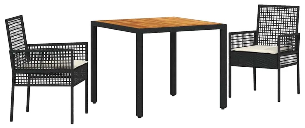 vidaXL Σέτ φαγητού για κήπο 3 pcs Μαύρο συνθετικό ρατάν