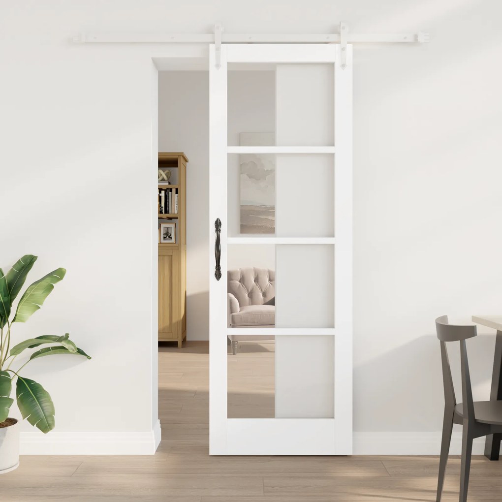 vidaXL Συρόμενη Πόρτα με Σετ Εξαρτημάτων Λευκή 73.5x211 εκ. Στερεό Ξύλο Πεύκο
