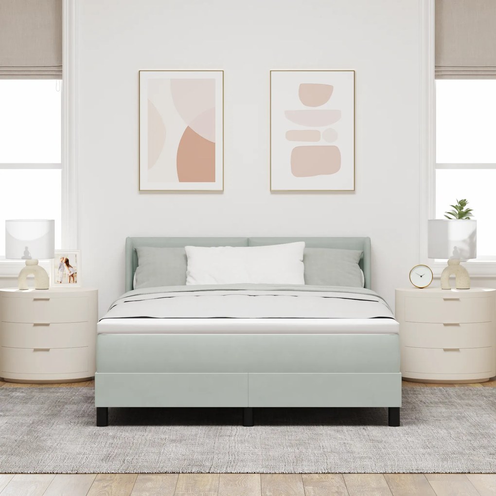 vidaXL Κρεβάτι Box Spring με Στρώμα Ανοιχτό Γκρι 160x200 εκ. Βελούδο