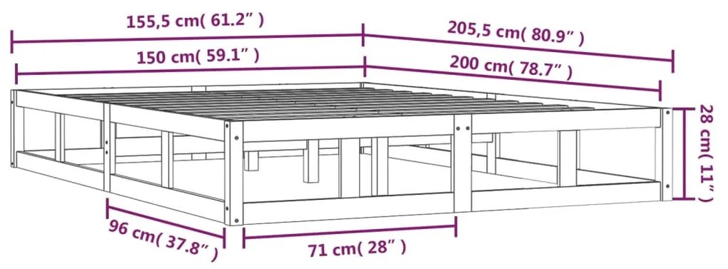 ΠΛΑΙΣΙΟ ΚΡΕΒΑΤΙΟΥ ΓΚΡΙ 150 X 200 ΕΚ. ΜΑΣΙΦ ΞΥΛΟ 5FT KING SIZE 820803