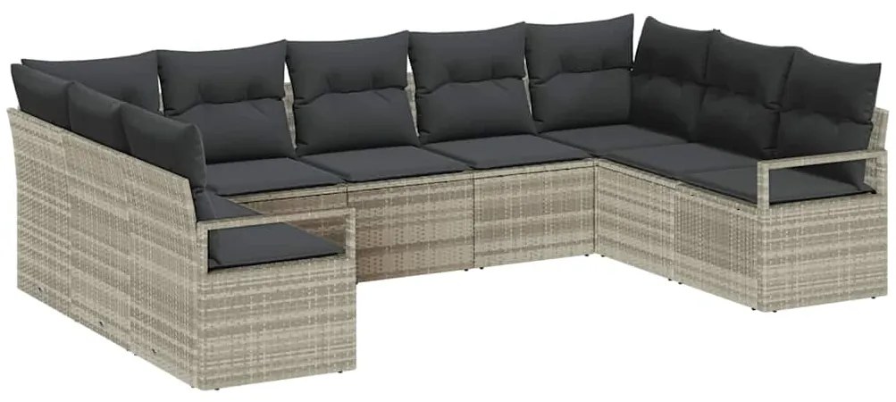vidaXL Σετ Καναπέ Κήπου 9 pcs Ανοιχτό γκρι Πολυ ράταν