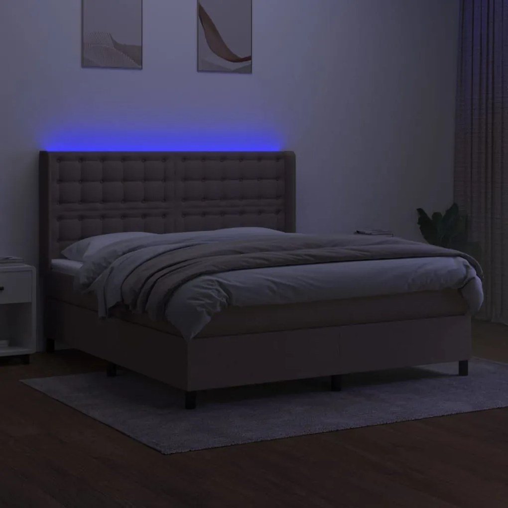 Κρεβάτι Boxspring με Στρώμα &amp; LED Taupe 160x200 εκ. Υφασμάτινο - Μπεζ-Γκρι