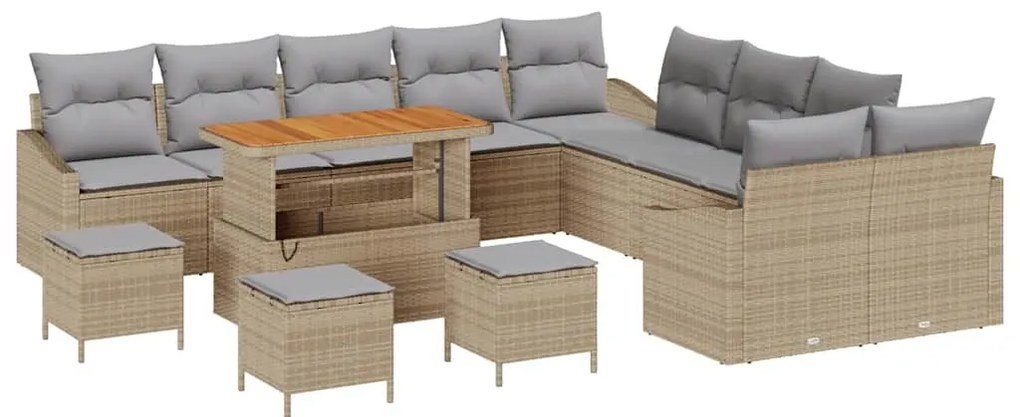 vidaXL Σετ Καναπέ Κήπου με μαξιλάρι 13 pcs Μπέζ και Ανοιχτό Γκρι